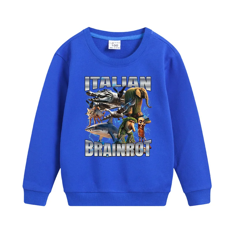 Children Italian Brainrot Clothing Autumn and Winter Round Neck Coats Long Sleeved Hoodies Boys Pullover
