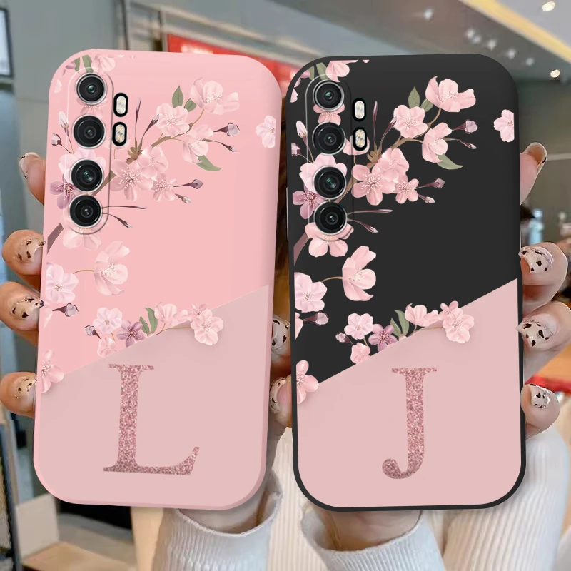 Cute Initial Letter Case For Xiaom Mi Note 10 Lite Back Cover Simple Style Flower Soft Silicone Fundas For Xiaomi Note10 Lite