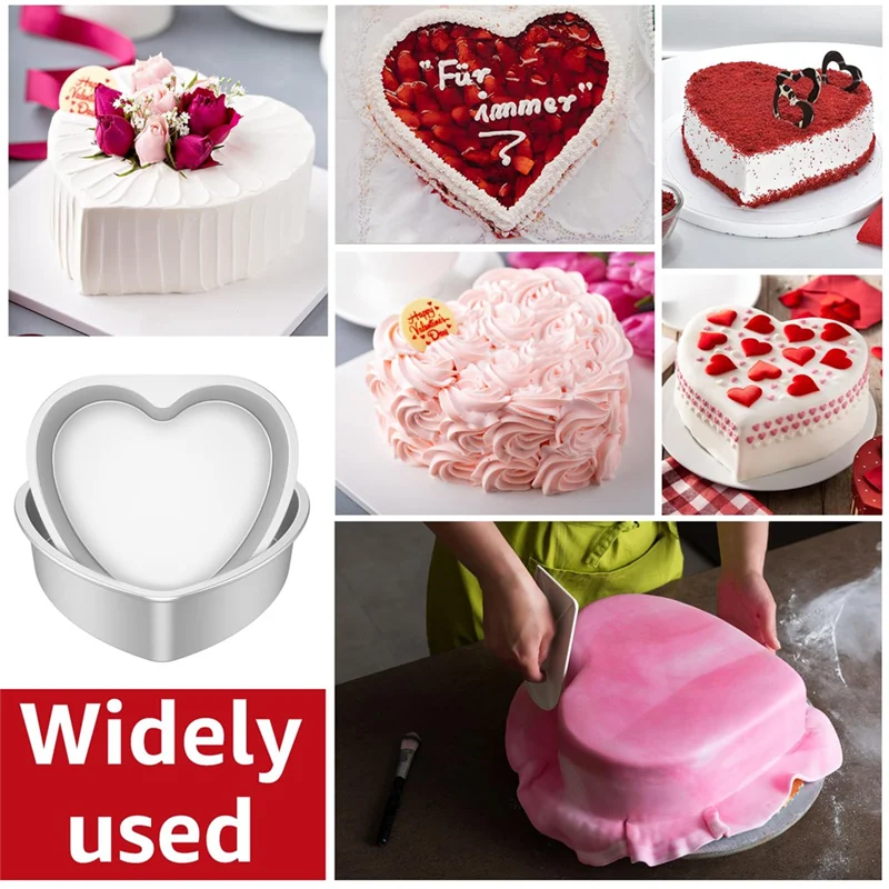 VEHO-2Pcs Heart Shape Cake Pans, 10-Inch Aluminum Alloy Cake Baking Molds, Cake Tins For Baking, Non Stick Heart Layers