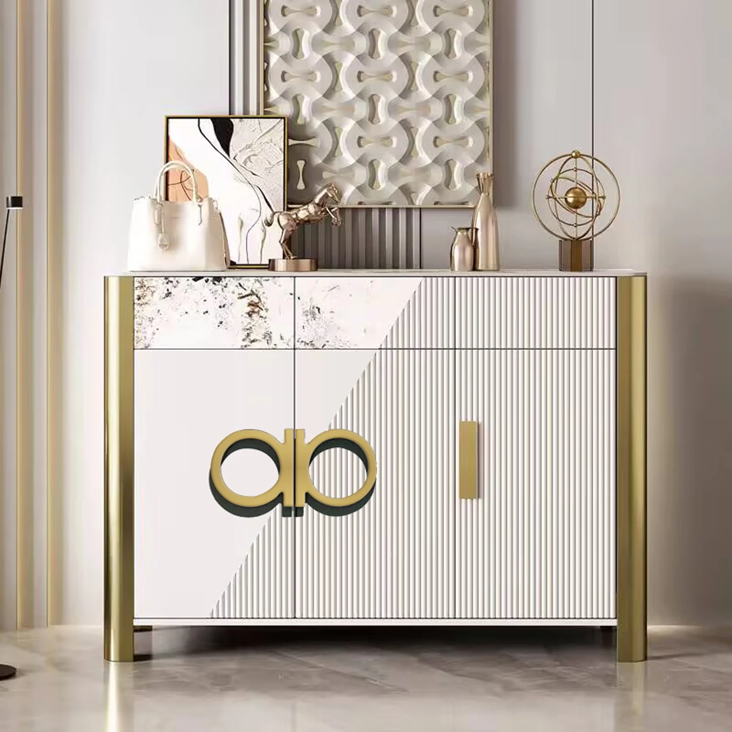 Italian light luxury home multi-functional solid wood shoe cabinet, living room dining side cabinet multi-purpose decorativner