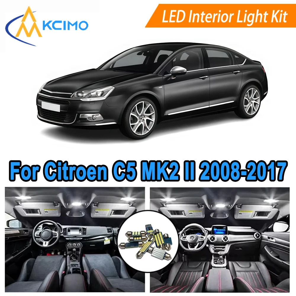 

Interior Light Bulb Set For Citroen C5 MK2 II (2008-2017) Bright 6000K White/Blue Dome Map Door Light Bulbs Replacement​