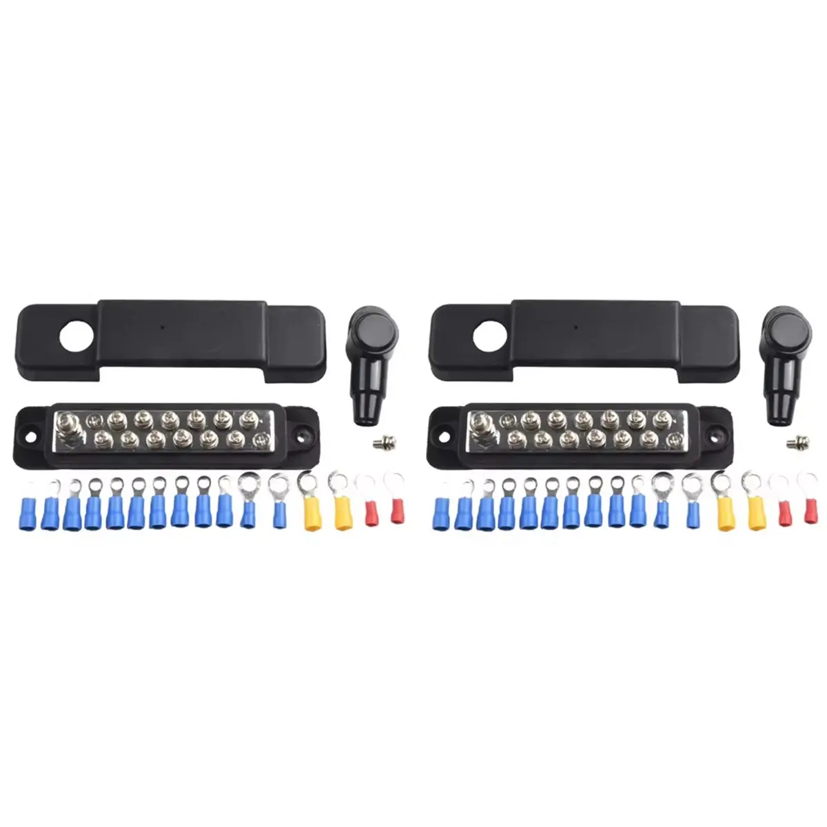 T21C 2X 12 Point Battery Power Distribution Block Bus Bar Positive Negative 48V 150A Power Distribution Block Termianl Black