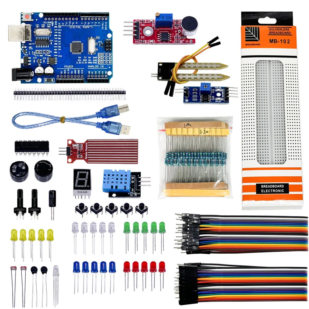 

Basic Kit for R3 Component Packs Beginner Starter Kit 830 Hole Bread Soil Sensor DHT11 Water Level Sensor For DlY Smart Sets
