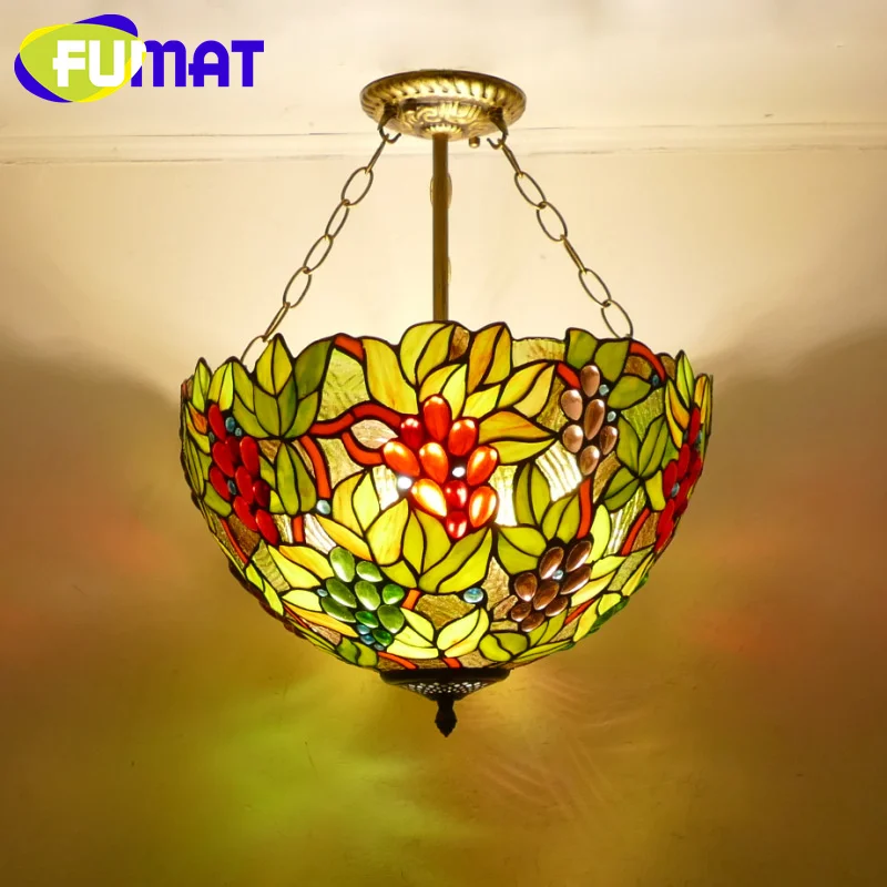 

FUMAT Tiffany style stained glass European vintage grape chandelier for the dining room living room bedroom hallway LED decor