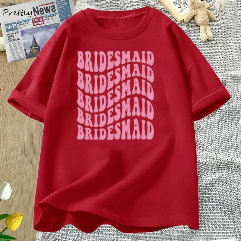 Retro Bridesmaid Tshirt Women Cotton Bridal Party T-shirt Summer Bachelorette Tee Cotton Graphic T Shirts Woman Clothing