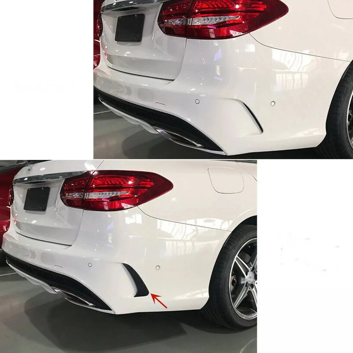 Paar hintere Entlüftungsverkleidung, Stoßstangenverkleidung, Lippe, Seitenkanister, Fin-Splitter für Mercedes-Benz C-Klasse W205 C43 C63 AMG 2014–2019 – Detail 3