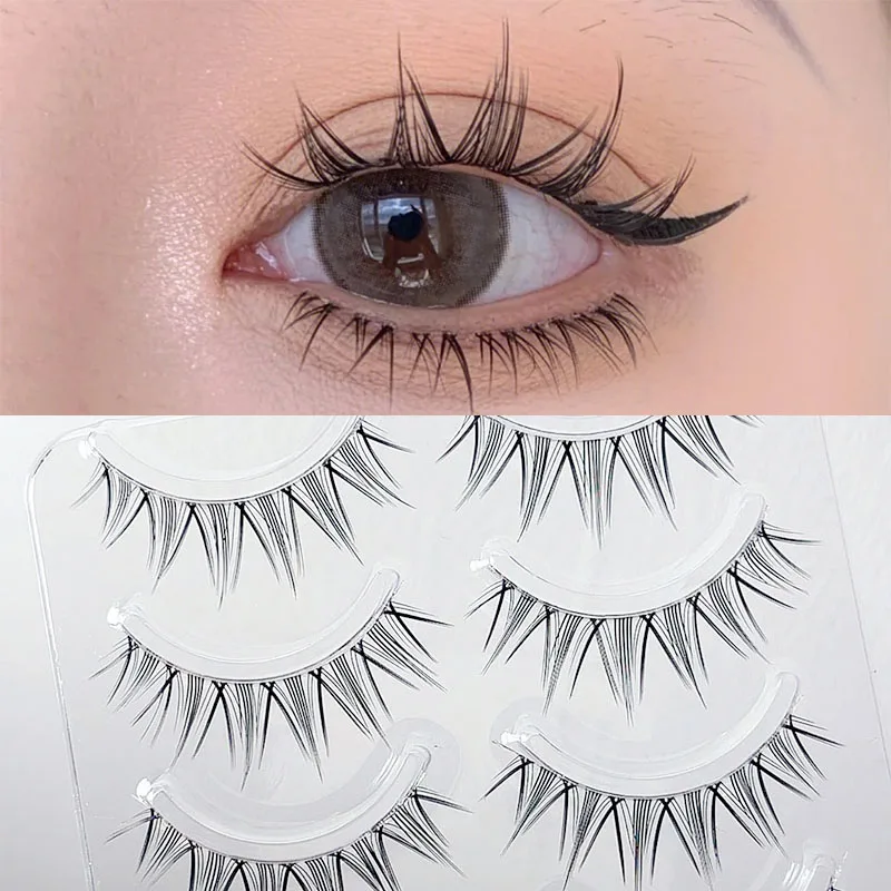 5 Paar Manga Wimpern natürliche dicke gefälschte Wimpern wieder verwendbare flauschige weiche Kreuz kleine Teufel Wimpern Verlängerung Make-up-Tools