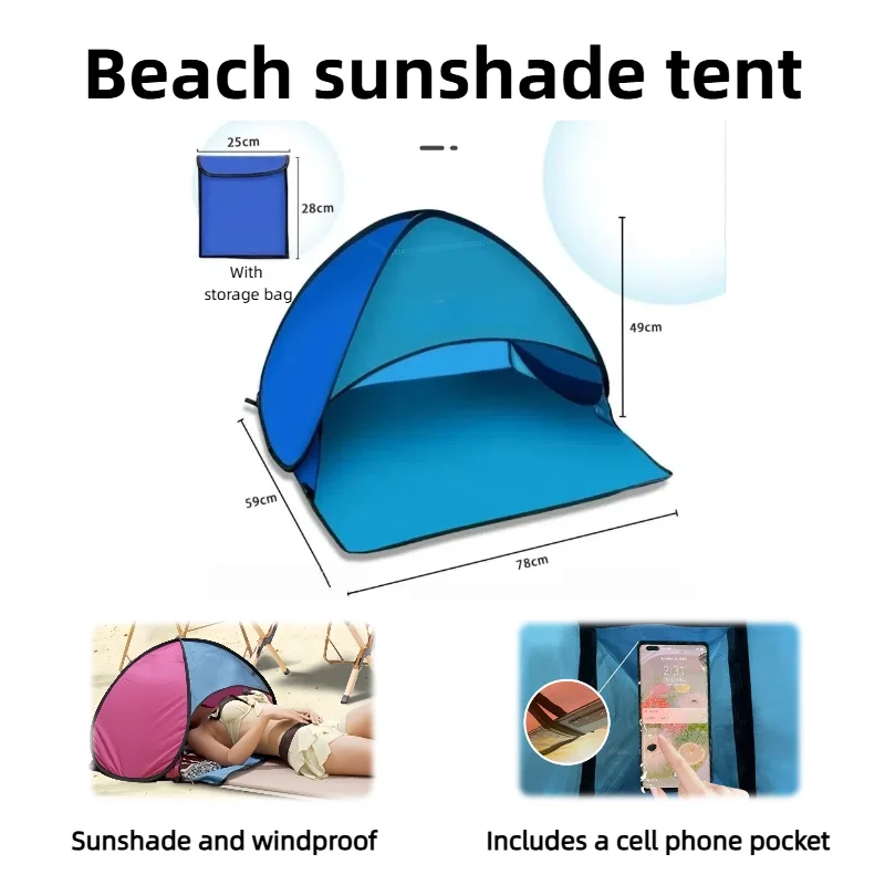 

Instant Pop-Up Beach Canopy Tent - Portable Windproof Sun Shelter for Camping Picnic Hiking Outdoor with Phone Stand & Carry Bag