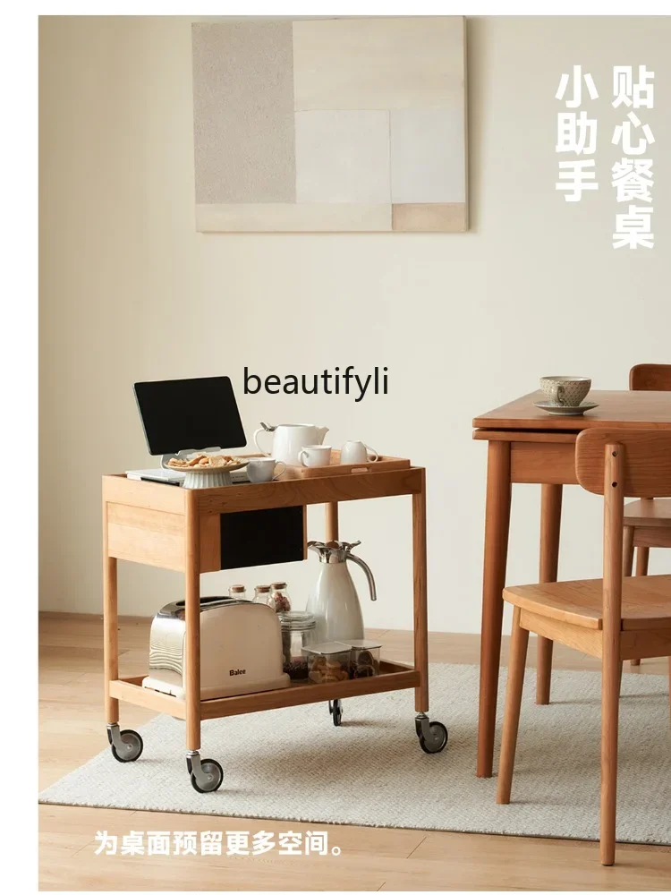 

x1zSolid Wood Side Table Nordic Removable Trolley Cherrywood Japanese Style Coffee Table Sofa Side Table