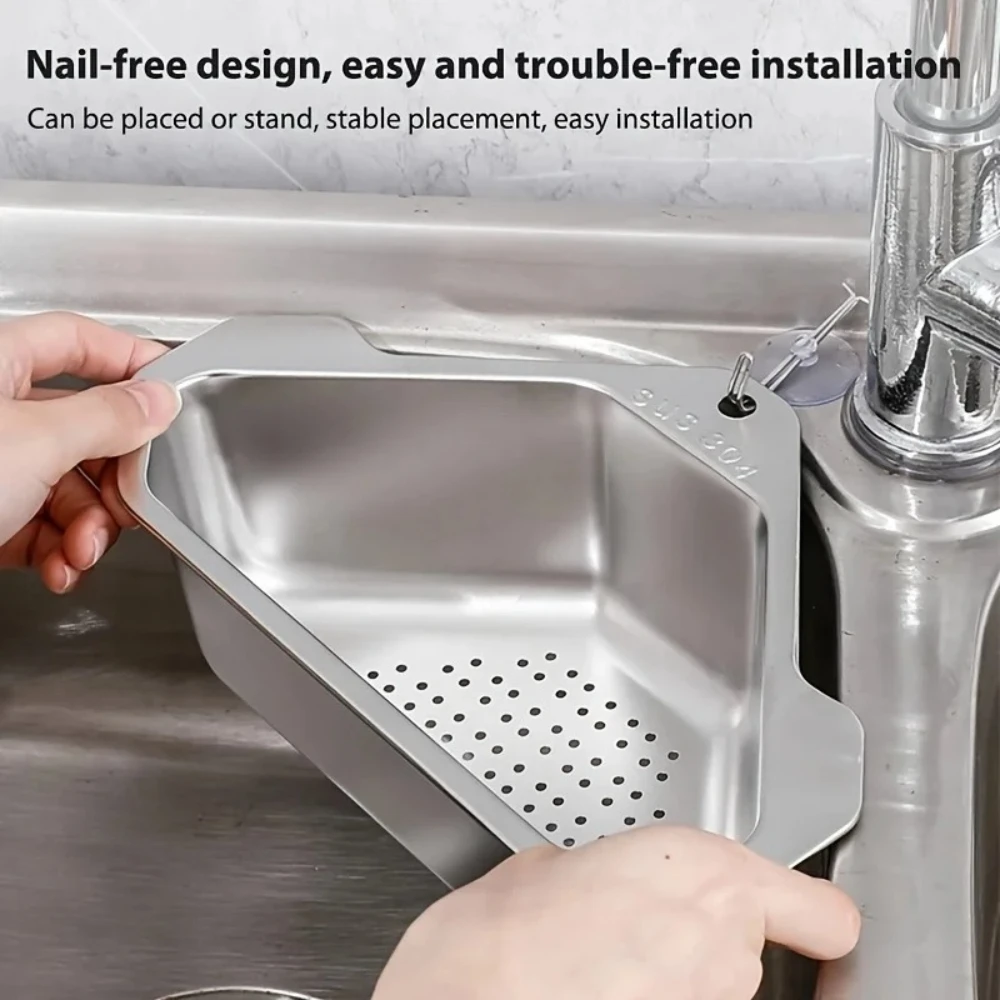 Sink Drainer Basket Stainless Steel Triangle Sink Strainer for Hanging Soap Drain Rack Faucet Corner Vegetable Washing Basket