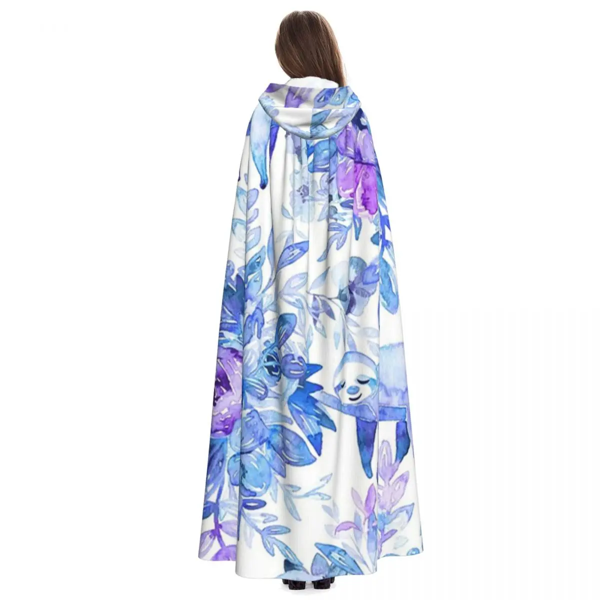 Paresse sonnolenti in piante viola Mantello lungo con cappuccio Strega Costume medievale Mantello cosplay Cappotto di Halloween Adulto unisex