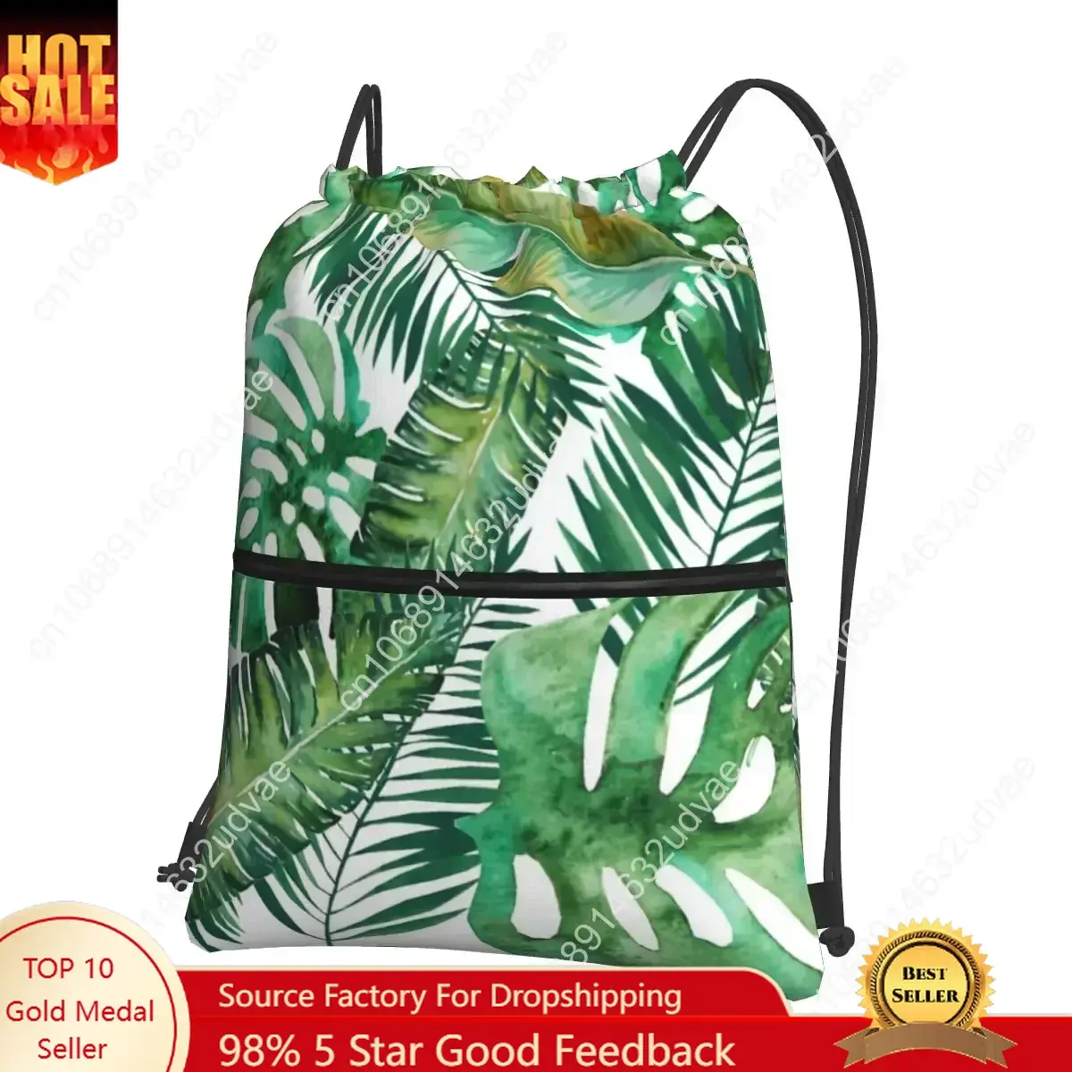 

Monstera Banana Palm Leaf Portable Backpacks Drawstring Bag Casual Drawstring Bundle Pocket Storage Bags For School Students