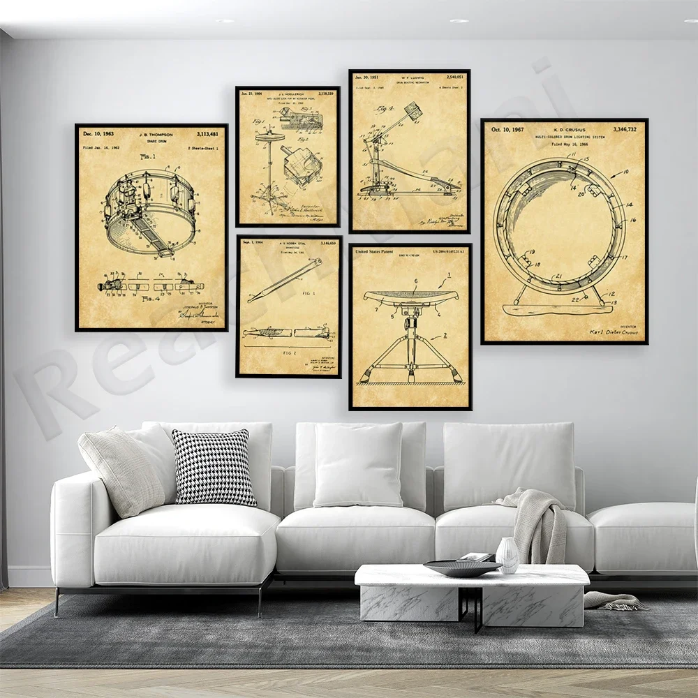 Drum Patent Art Prints, Drummer Art, Cymbals, Drum Patent, Snare Drum, Percussion, Music Room Decor Lovers Gift Poster