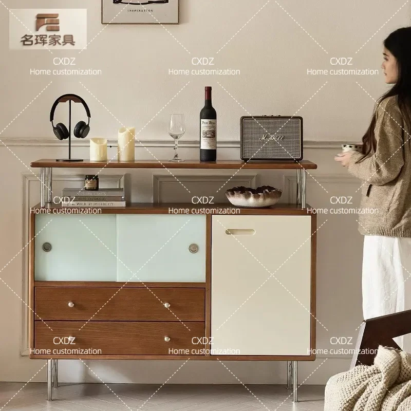 Solid Wood Dining Side Cabinet Medium Ancient Style Integrated Wall Locker Small Apartment Living Room Storage Cabinet