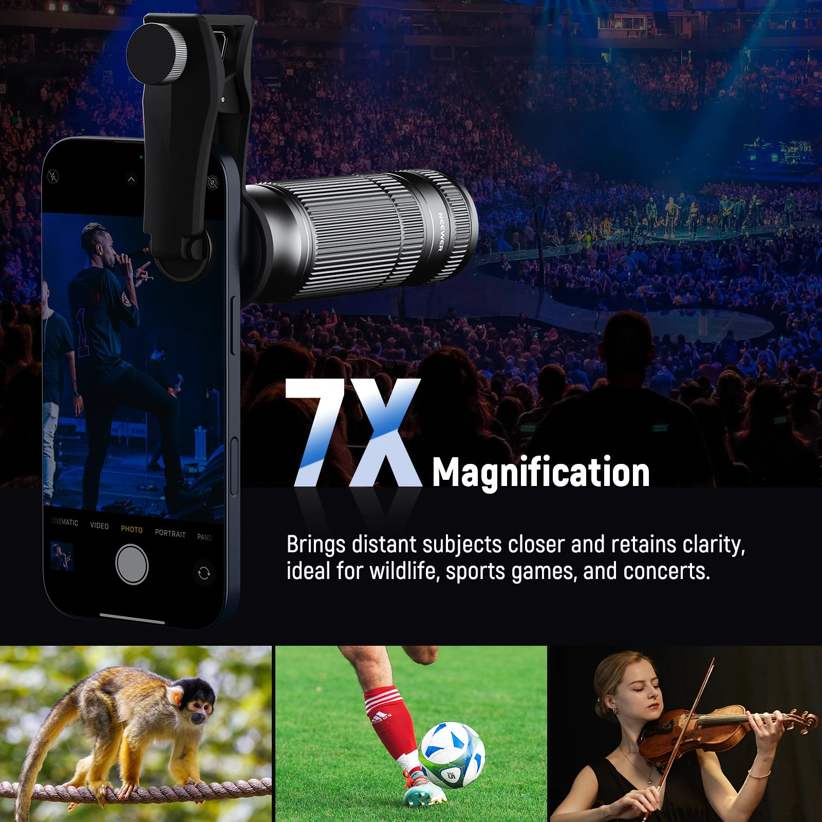 NEEWER 7X Telephoto Lens with Phone Camera Lens Clip, Detachable 10X Macro for Phone Cage/Case Compatible with iPhone Samsung