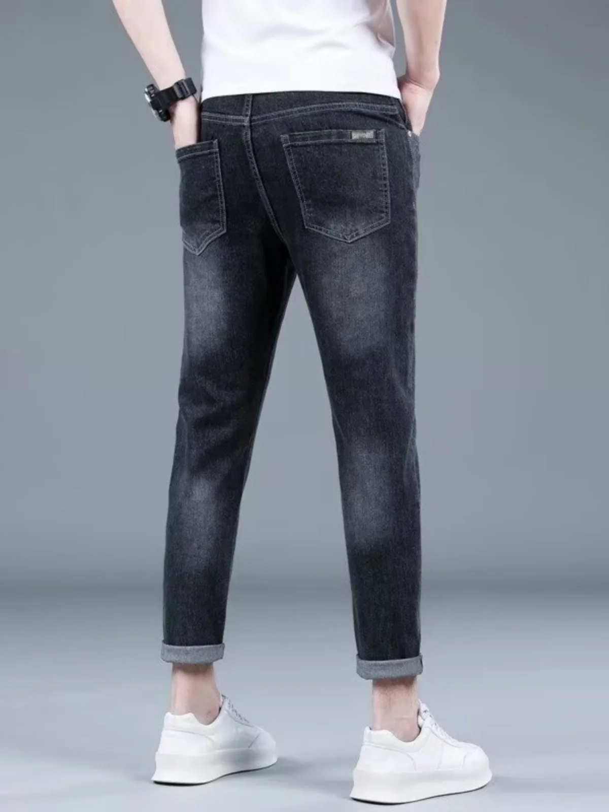 

Slim Fit Straight Leg Jeans Men's Elastic Nine-Piece Korean Version Trendy Long Pants Autumn New Sle Faionable Youth Casual