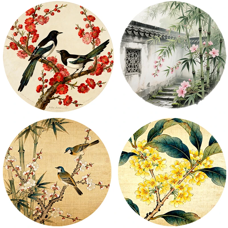 Three Ratels CD380 Chinese classic ink wash flower and bird painting art Wall stickers for home decoration