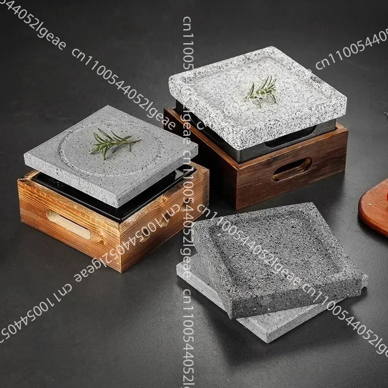 Grooved Dense Hole Volcanic Rock Barbecue Pan Japanese Style Barbecue Grill Teppanyaki High Temperature Stone Plate