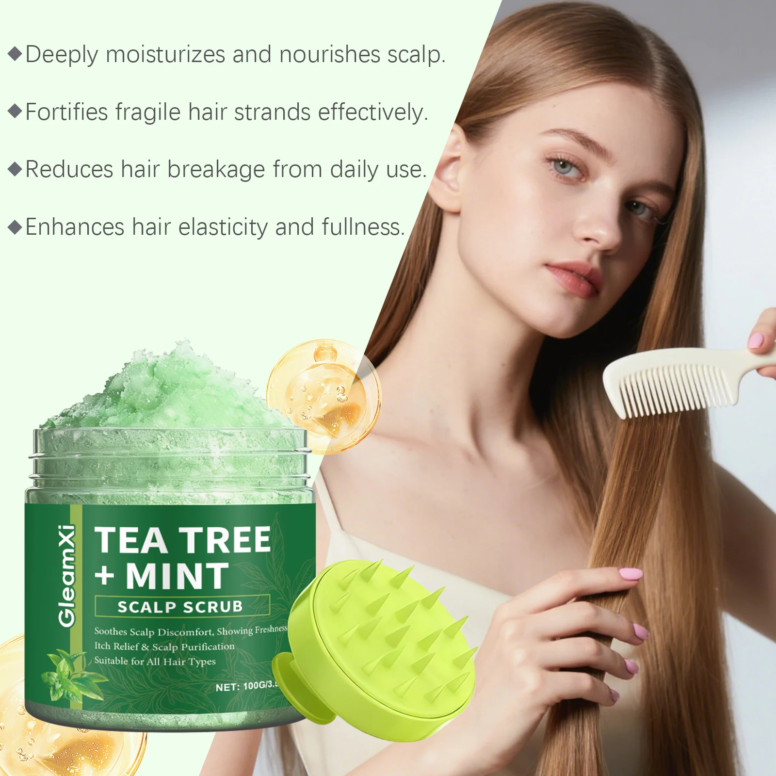 GleamXi Tea Tree Scalp Scrub Dandruff Anti Itch Oil Control Refresh Fluffy Exfoliator Sooth Nourish Strengthen Hair Scalp Scrub