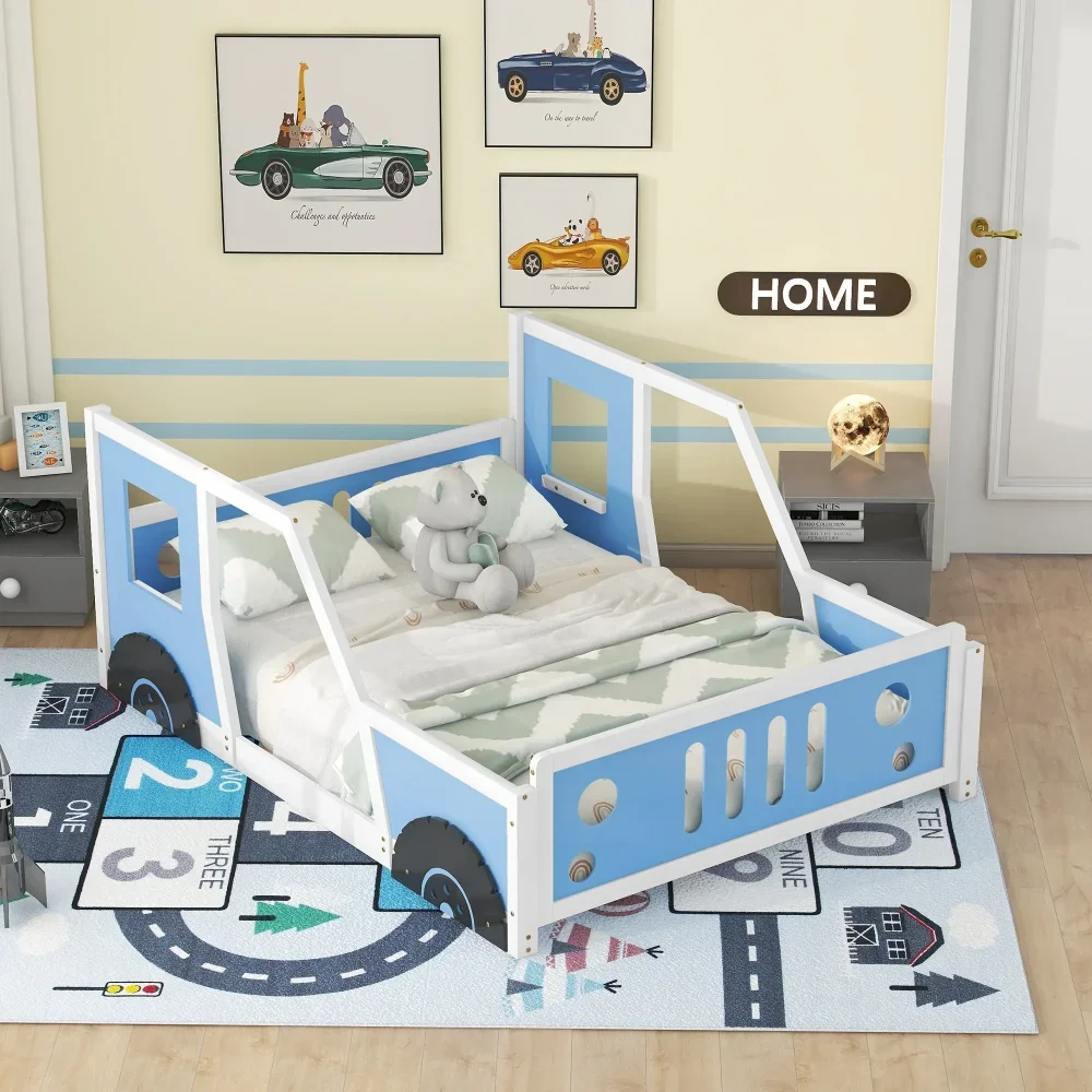 

Children Beds, Car-Shaped Full Size Wood Platform Bed for Kids’ Bedroom, Solid Car Bed for Kids Gift, Low Profile