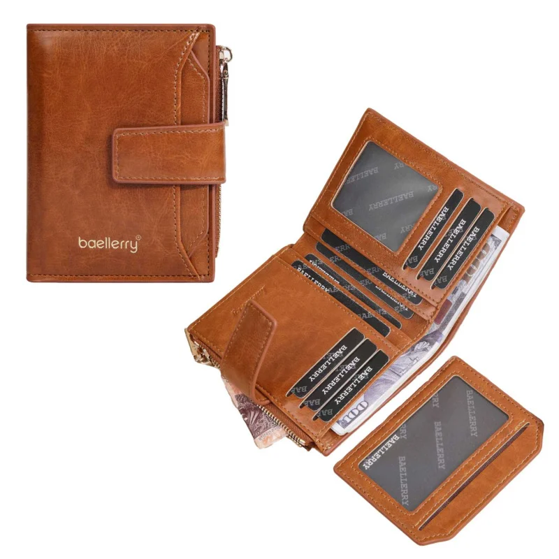

New women's short wallet, oil wax leather zipper buckle coin purse, card-drawing wallet for women