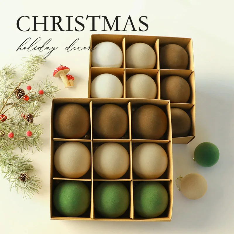 

Flocking Christmas Ball Ornaments Plush Bronze Christmas Tree Decorations for Holiday Party Festive Sphere Pendants