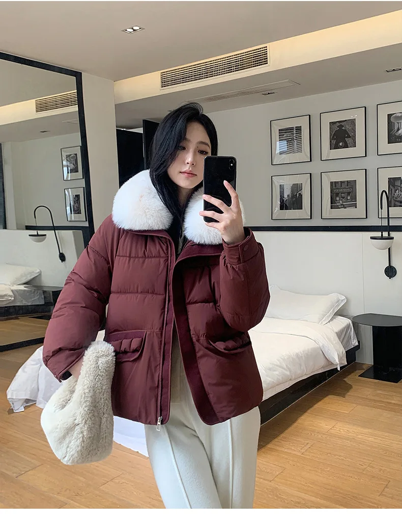 Simple Faux Fur Collar Padded Parka Women Thick Warm Winter Puffer Jacket 2026 Ladies Office Wear Casual Solid Zipper Outerwear