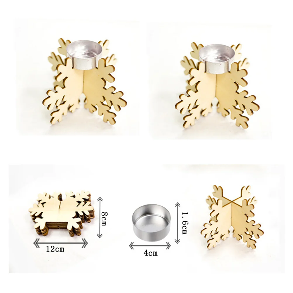 12Pcs Wooden Snowflake Candlestick Decorative Holder for Home Party Wedding Christmas Table Decoration Holder