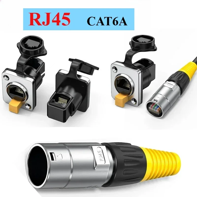 CAT6A RJ45 Outdoor Waterproof Aviation Connector, 8P8C Female Network Cable Socket, Super 6 Ethernet Docking Plug