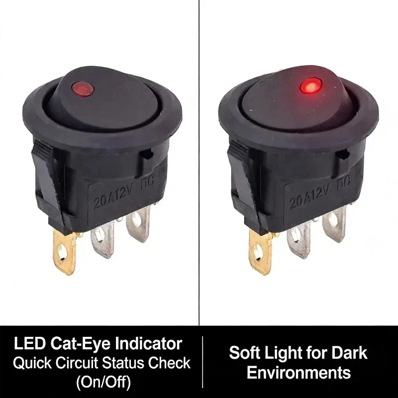 Car Truck Rocker Switch 12V LED Boat Switch with Indicator Light on/Off Control SPST 3-Pin 2-Position Marine Auto 1/3/12pcs