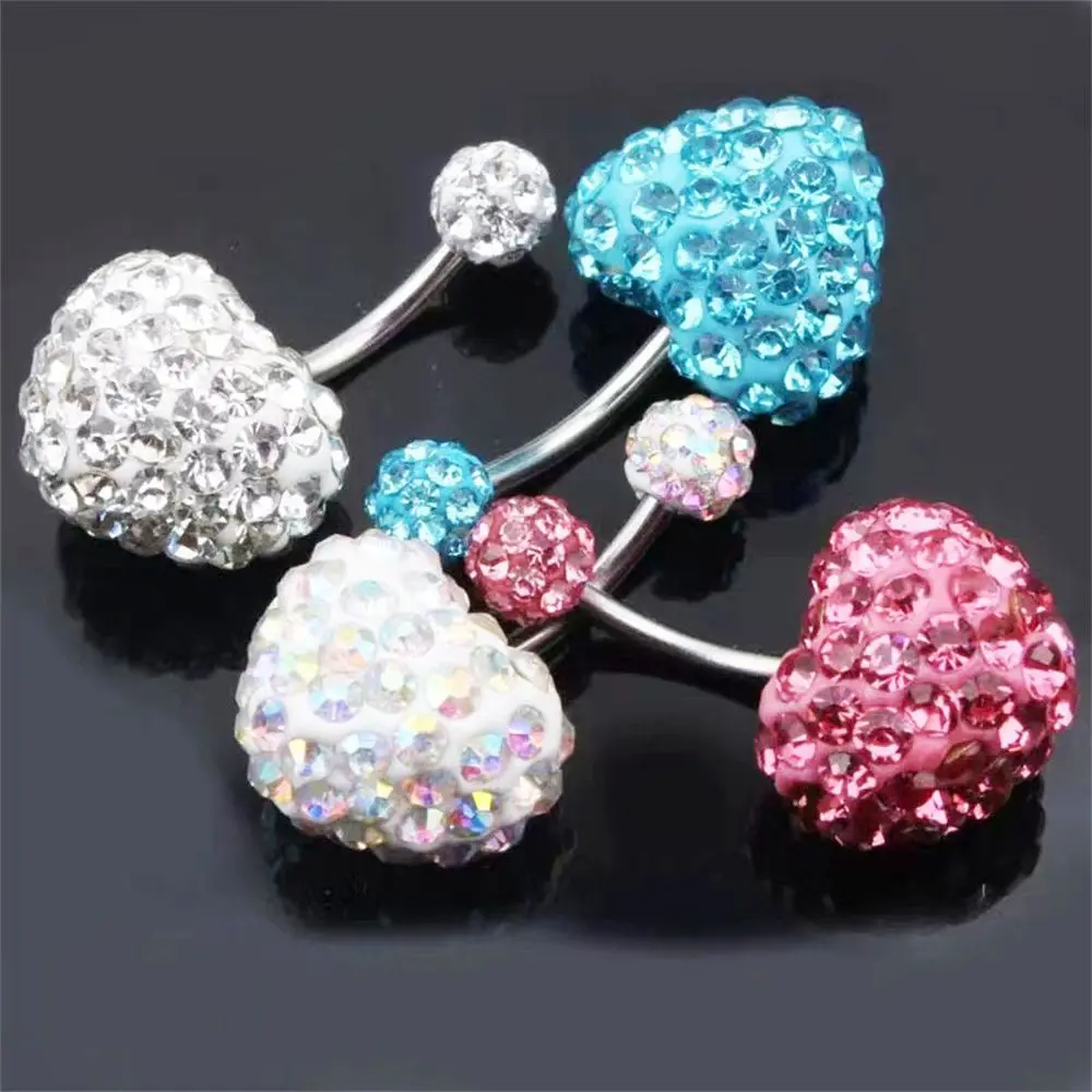 Double Gem Button Surgical Steel Multi Crystal Navel Rings Heart Belly Bar Body Piercing Fake Belly Ring