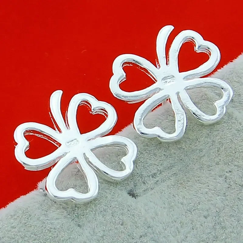 

925 Sterling Silver Hollow Four Leaf Clover Stud Earrings For Women Wedding Party Gift Accessories Fashion Jewelry