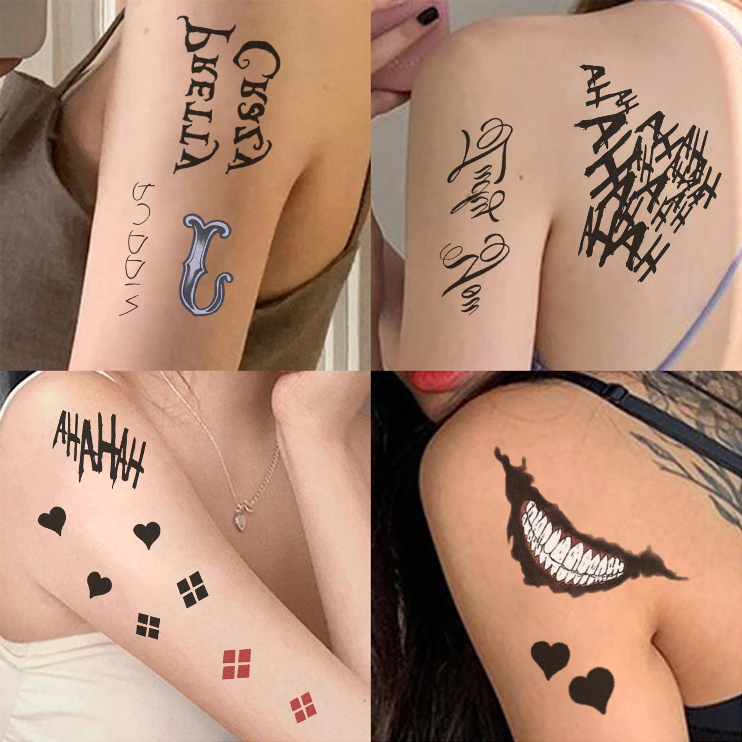 10 أوراق ملصقات وشم الجوكر الأسود ندبة بوكر الشر مبتسم تصاميم ماكياج الحفلات مقاوم للماء ملصقات الوشم المؤقت