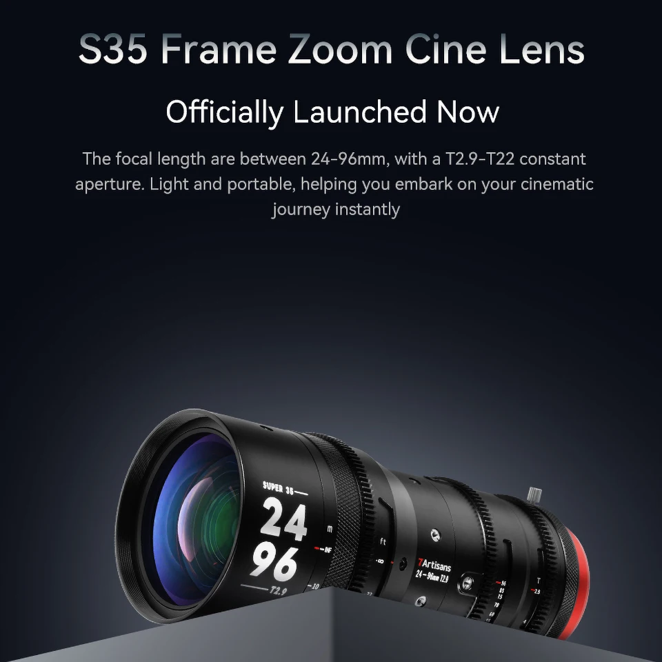 7Artisans Sprite 24mm-96mm T2.9 S35 4X Zoom T2.9-T22 Constant Aperture Professional Zoom Cine Camera Lens for EF PL E RF Z