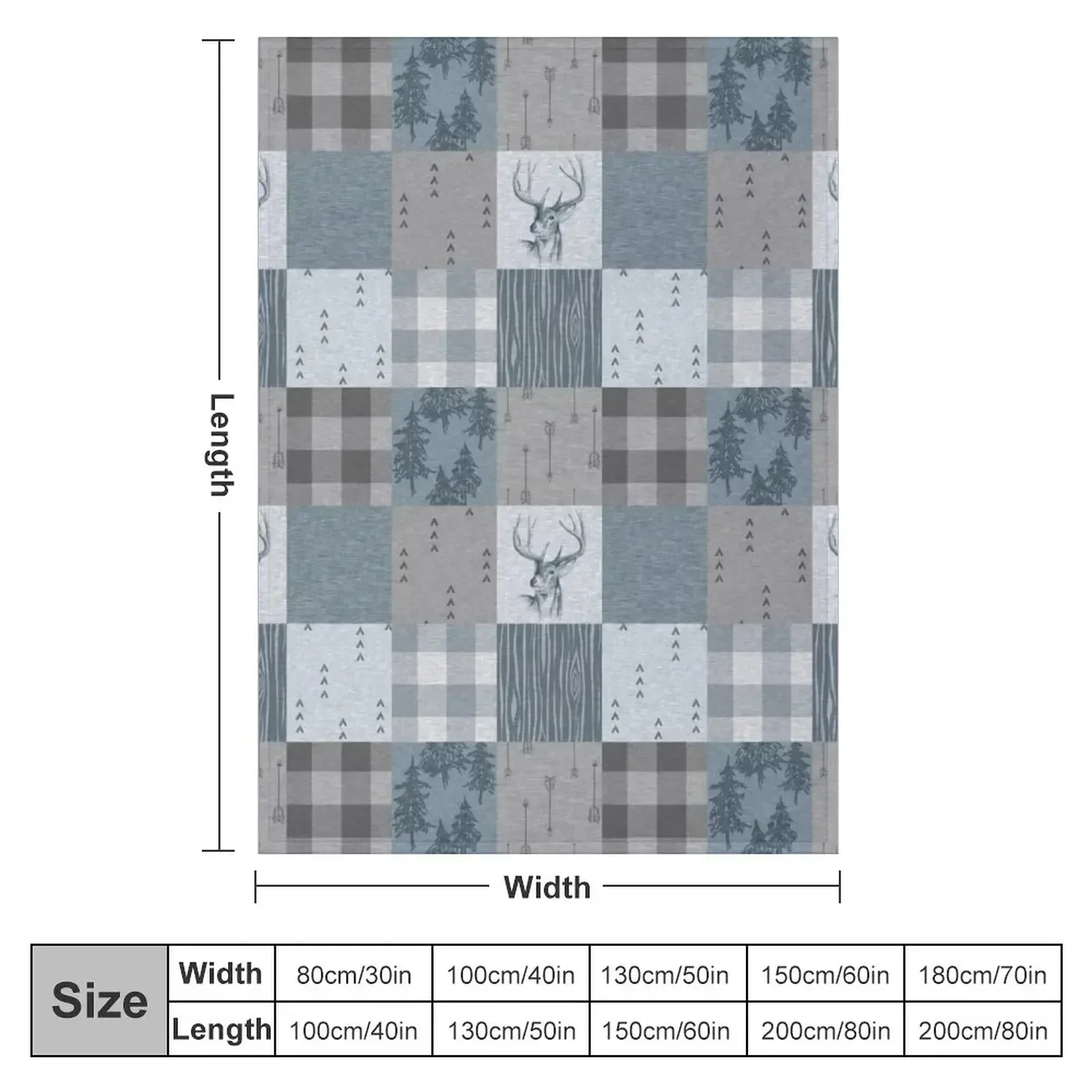 Deer Patchwork - Rustic Blue And grey Throw Blanket Camping halloween Giant Sofa for winter Designers bed plaid Blankets
