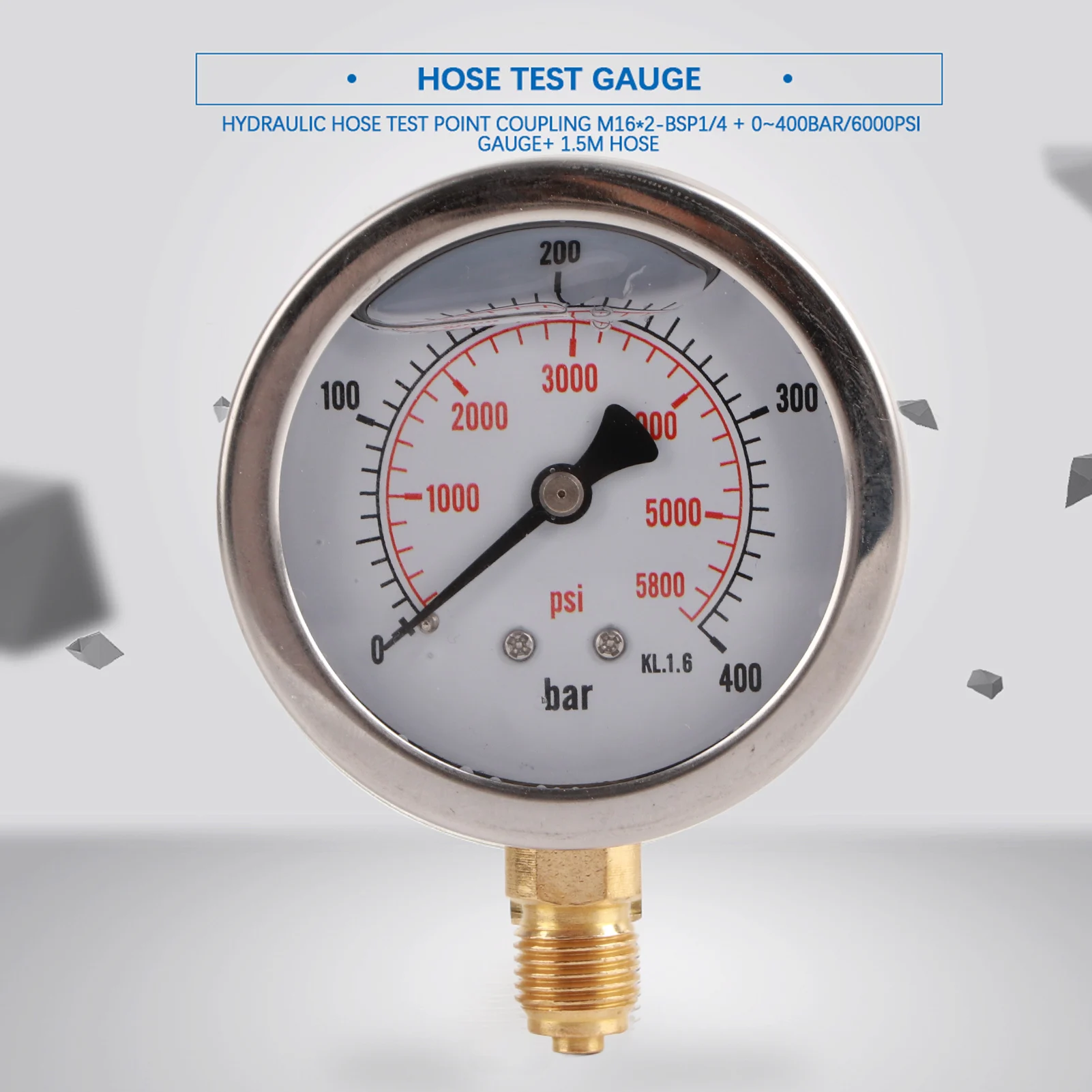 اختبار خرطوم هيدروليكي خرطوم هيدروليكي نقطة اختبار اقتران M16 * 2-BSP1/4 + 0 ~ 400BAr 6000PSI مقياس 1.5 متر خرطوم طقم اختبار خرطوم هيدروليكي