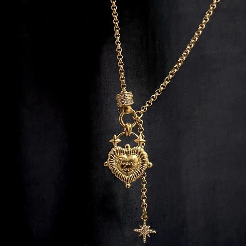 Vintage Love Charm Pendant Necklace Adjustable Stackable Fringed Necklace Vintage Style Collarbone Chain Accessory Gift
