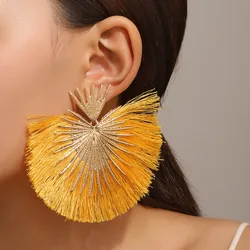 Vintage Temperament Heart-shaped Earrings For Women Simple Fan-shaped Exaggerated Tassel Geometric Earrings