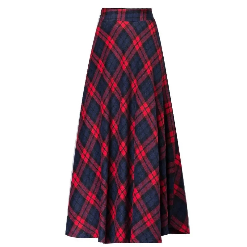 High-waisted Woolen Plaid Skirt Autumn/winter Ladies Fashion Elegant A- line Skirt Large Swing