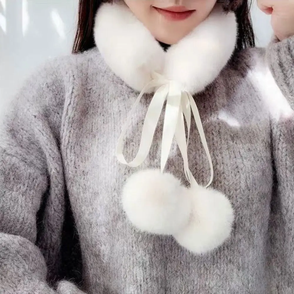 Plush Scarf Winter Warm Hanfu Accessories Bow Fake Collar Scarves Thickened Cute Fur Shawl