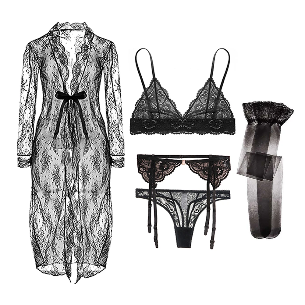 Varsbaby Spitzen-BH-Sets für Damen, nicht gepolsterter BH, Höschen, Strumpfhalter, Strümpfe, Sommerunterwäsche, Dessous, sexy – Detail 17