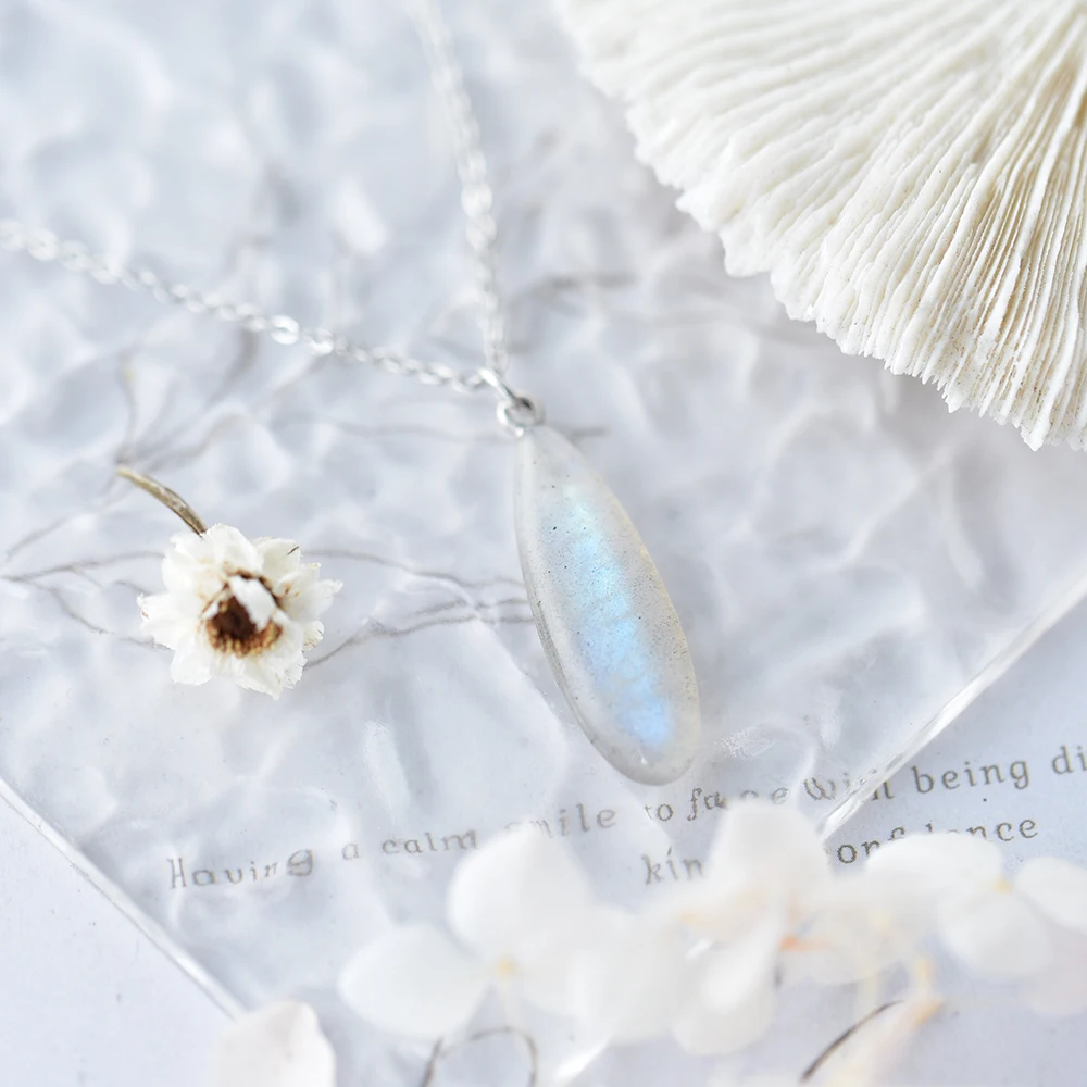ITSMOS Teardrop Labradorite Long Raw Crystal Pendant Protection Stone Necklace Moon Goddess Jewelry Gift for Spiritual Women view 5