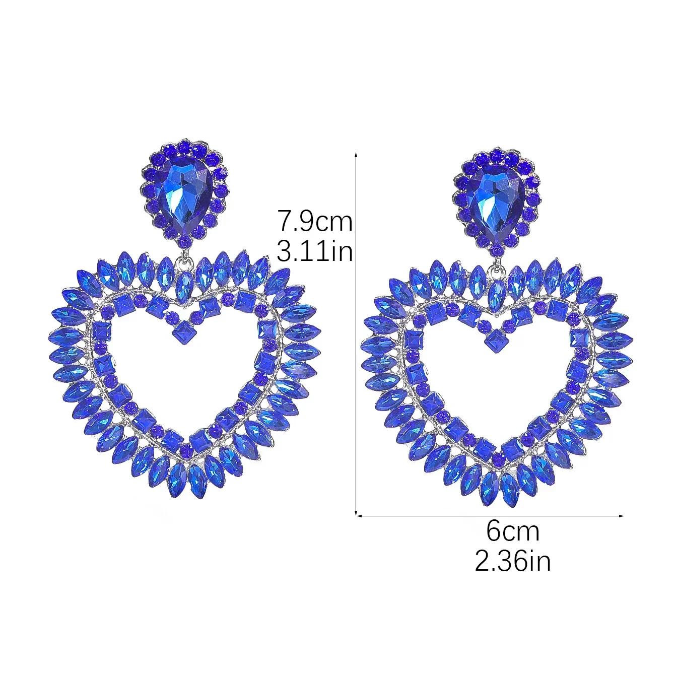 Valentine's Day explosion of colorful alloy rhinestone hollow love heart earrings fashion sweet and exquisite versatile earrings