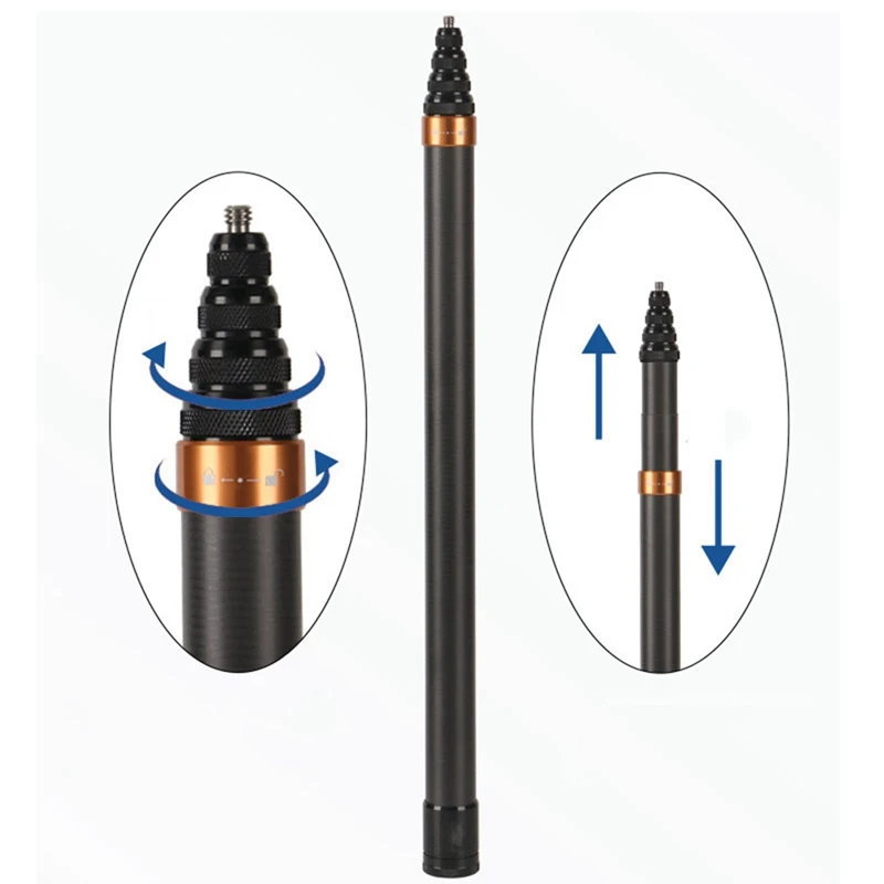 Tongkat Selfie serat karbon, tongkat Selfie tidak terlihat 300CM untuk Insta360 X3/GO3/DJI/Gopro tongkat Selfie