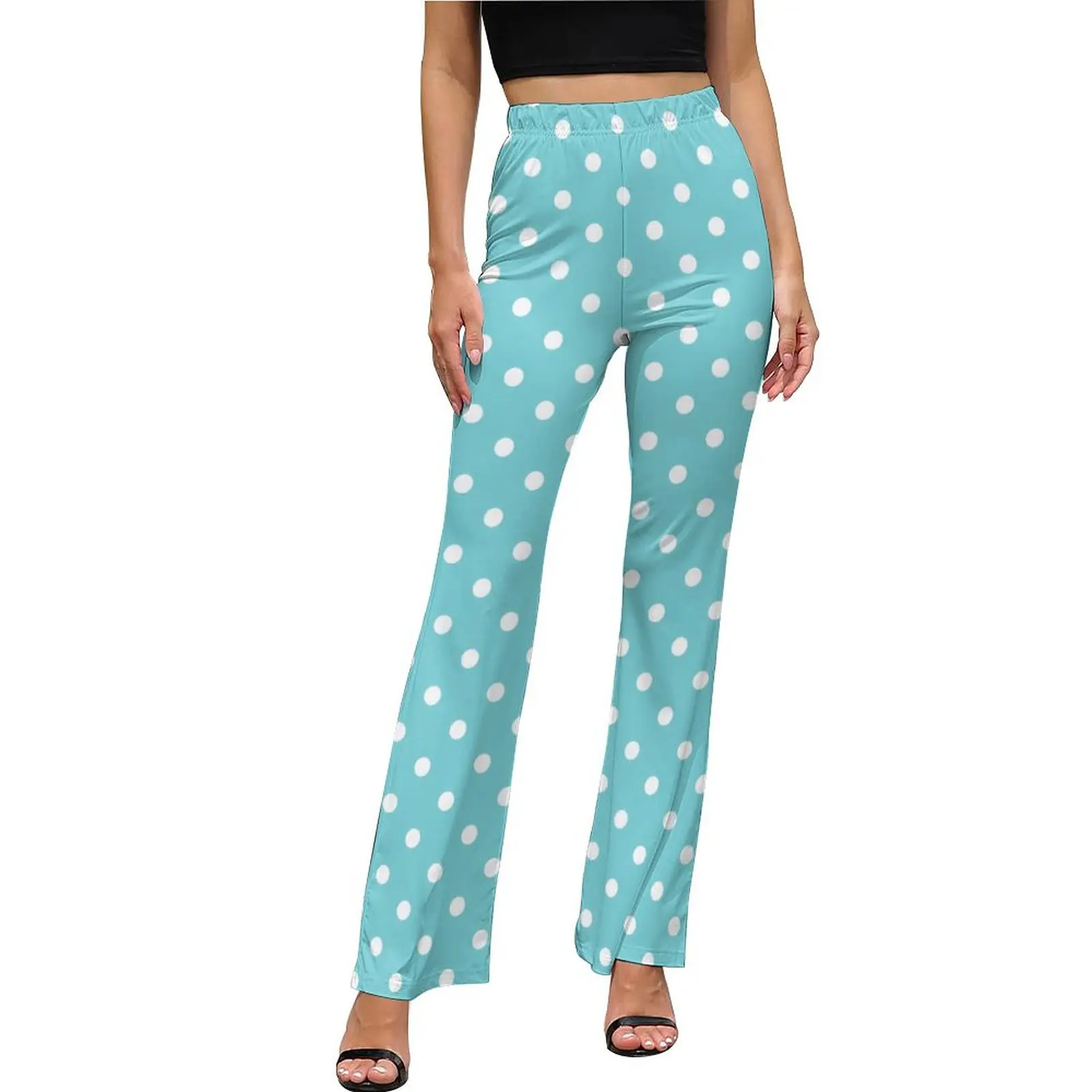 

White Polka Dots Casual Pants Woman Vintage Print Slim Harajuku Flare Pants Daily Night Club Printed Trousers