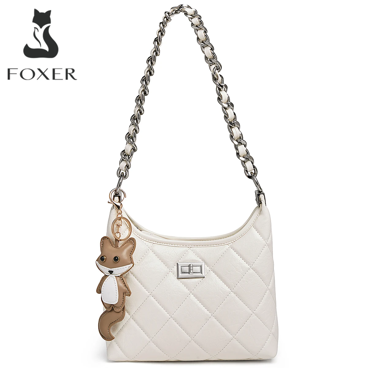 FOXER Brand Elegent Large Capcity Bucket Bag for Women Light Luxury Cowhide Shoulder Bag Split Leather Female Crossbody Handbag