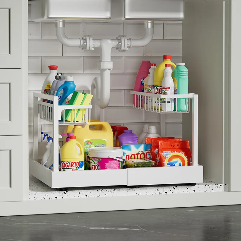 Retractable Kitchen Sink Storage Rack Cabinet Pot Rack Household Multi-layer Cabinet Layered Pot Storage Rack