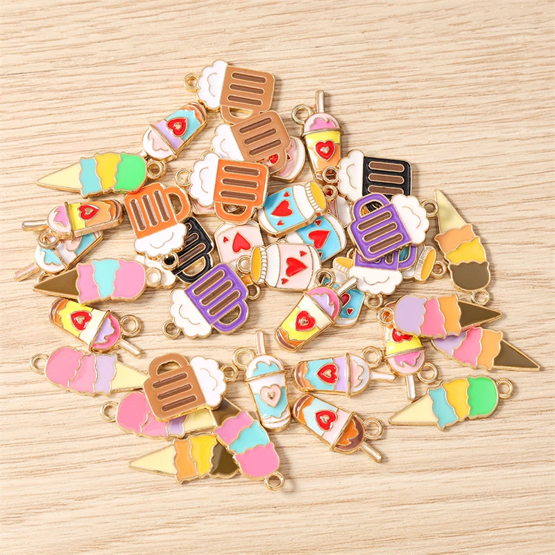 10 Stück niedliche Lebensmittel-Anhänger, Emaille-Eiscreme- und Getränke-Anhänger für die Schmuckherstellung, Ohrringe, Halsketten, Armbänder, Bastelbedarf für DIY-Projekte. – Detail 3