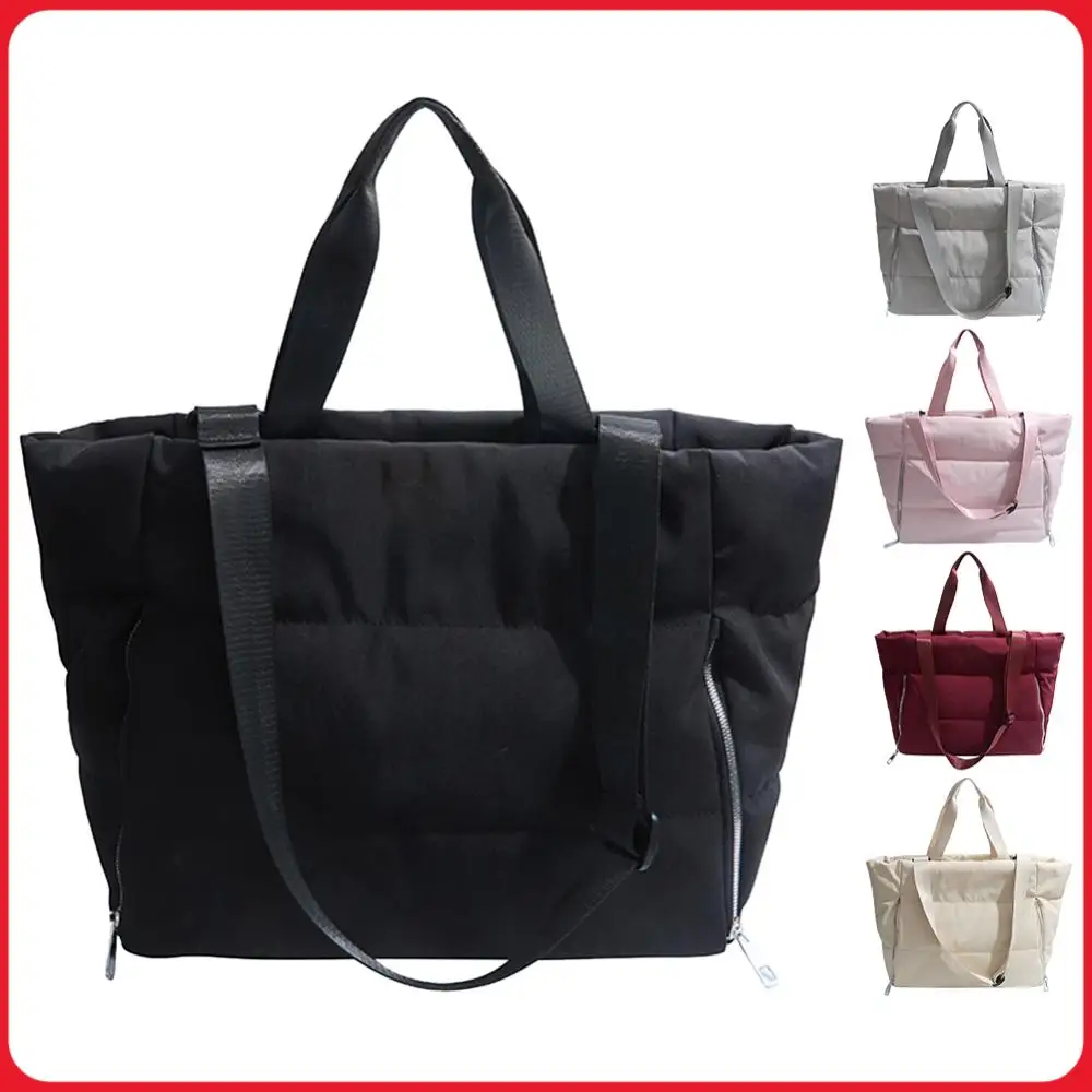 

Women Quilted Shoulder Bag Large Capacity Puffer Tote Handbag Solid Color Puffy Shoulder Bag Female Travel Bag