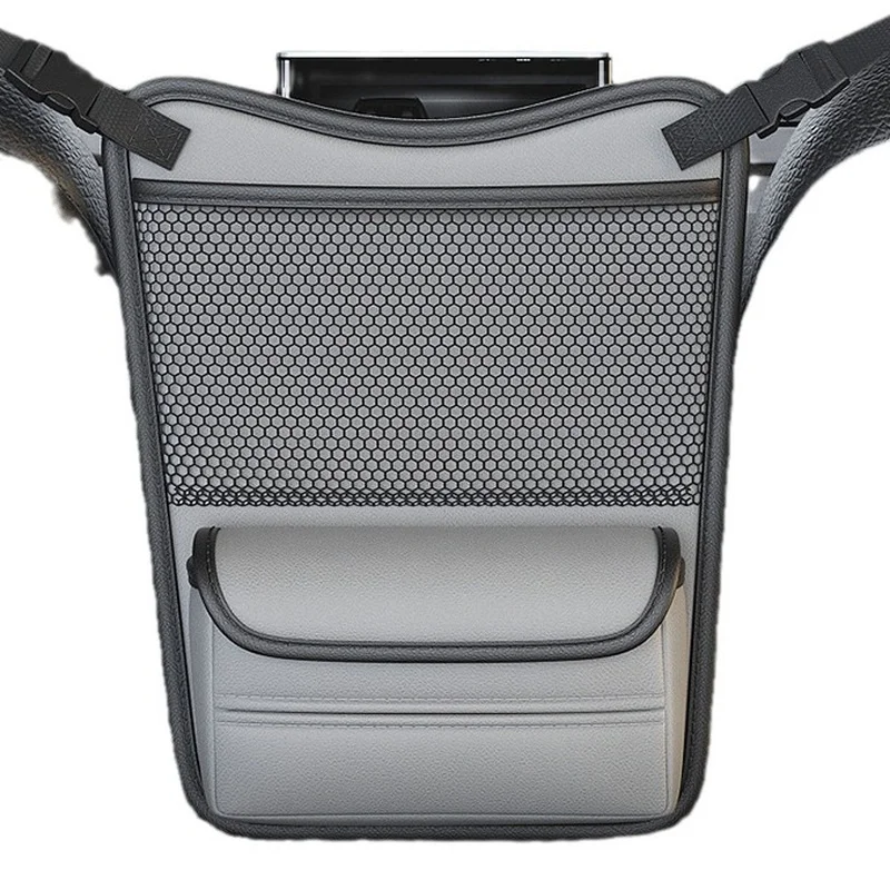 Automotive Middle Seat Hanging Storage Net Adjustable Strap Interior Organizer Caddy for Snacks Tissues Bottles Daily
